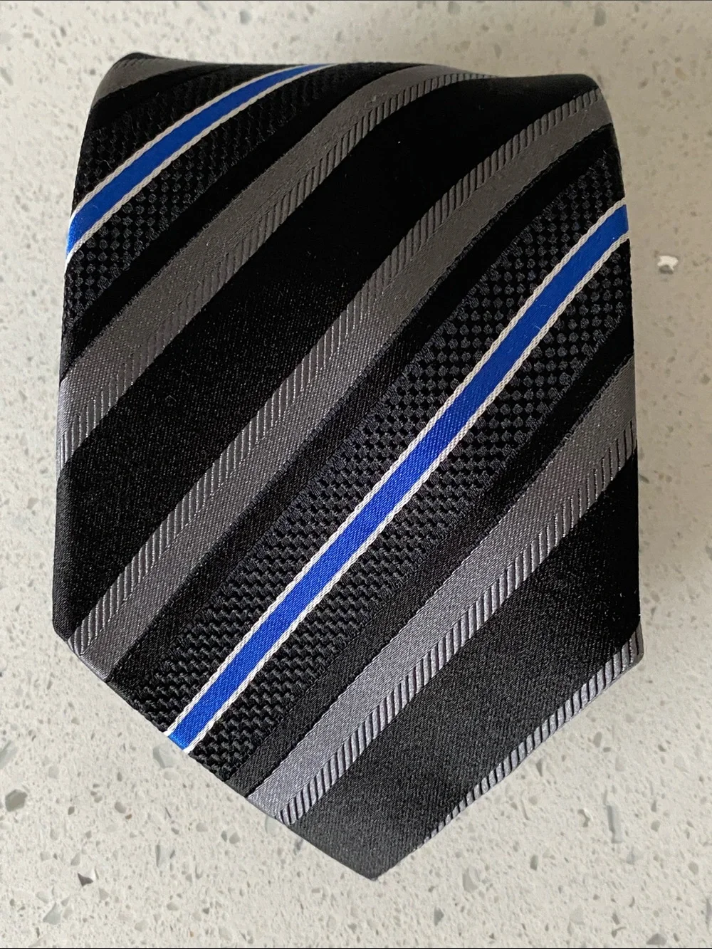 Donald Trump Black & Gray Stripe Tie with Blue Accent